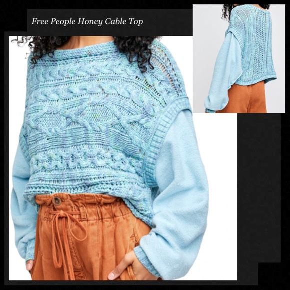 FREE PEOPLE Siren Blue Cable Knit Combo Vest Sweater - Picture 1 of 15